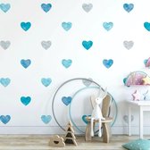 Muursticker Watercolor Confetti Hearts blue