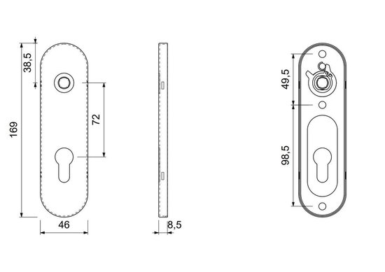 GPF Partie trou droite plaque arrière courte arrondie 169x46x8,5mm PC72