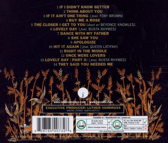 Achterkant van de "Dance With My Father" CD met tracklist en artwork.