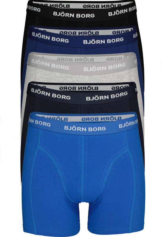 Björn Borg boxershorts Essential (5-pack) - heren boxers normale lengte - zwart - donkerblauw - blauw - kobaltblauw en grijs - Maat: XL