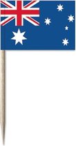 100x Cocktailprikkers Australie 8 cm vlaggetje landen decoratie - Houten spiesjes met papieren vlaggetje - Wegwerp prikkertjes