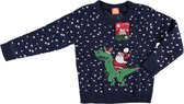 Blauwe kersttrui kerstman op dinosaurus voor kinderen - Foute kersttruien jongens/meisjes - Kerst trui/sweater 128/134 (8/9 jaar)