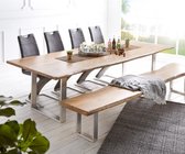 Massief houten tafel Live-Edge acacia natuur 300x100 boven 3,5 cm onderstel smalle boomtafel