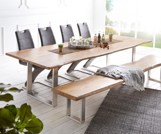kiezen Leerling Productiecentrum Massief houten tafel Live-Edge acacia natuur 300x100 boven 3,5 cm onderstel  smalle... | bol.com
