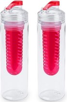 2x Transparante drinkfles/waterfles met  rood fruit infuser/filter 700 ml - Sportfles - BPA-vrij