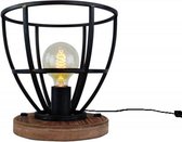Birdy Tafellamp h:34 cm metaal met hout/antiek zwart - Industrieel - Freelight - 2 jaar garantie