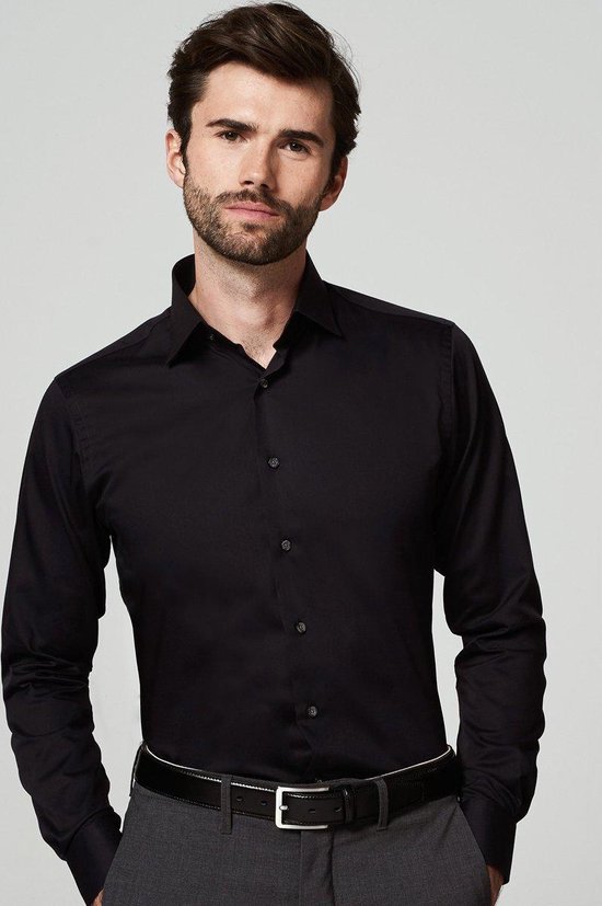 Michaelis Uni zwart overhemd-boordmaat: 37 Pasvorm:Getailleerd Michaelis Overhemden