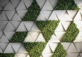 Fotobehang - Vlies Behang - 3D Driehoeken - Beton en Planten - 368 x 280 cm