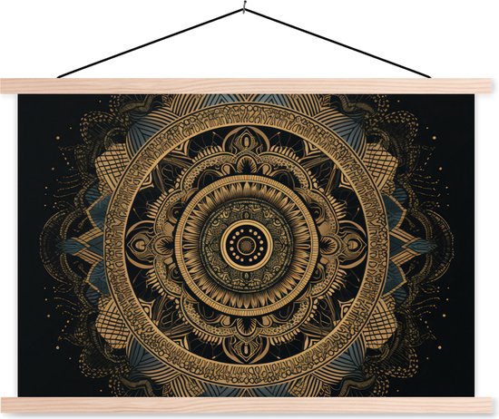 Posterhanger incl. Poster - Schoolplaat - Mandala - Goud - Bohemian - Luxe - 150x100 cm - Blanke latten