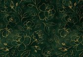 Fotobehang - Vlies Behang - Gouden Bloemen en Blaadjes - 208 x 146 cm