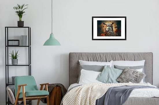 Cadre photo avec affiche - Hibou - Vogel - Fleurs - Plantes - Botanique - 60x40 cm - Cadre pour affiche