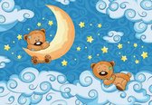 Fotobehang - Vlies Behang - Good Night - Teddyberen op de Maan en Wolken - Kinderbehang - 208 x 146 cm
