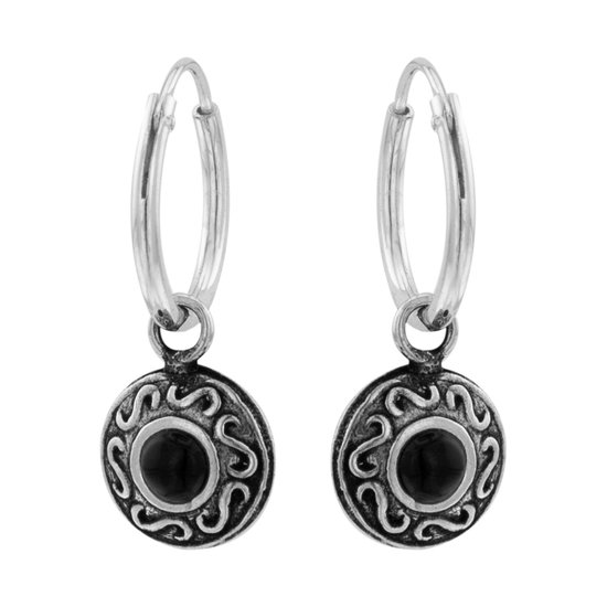 Boucles d'oreilles en argent 925 | Boucles d'oreilles avec pendentif | Boucles d'oreilles en argent avec pendentif, cercle orné d'une pierre d'onyx