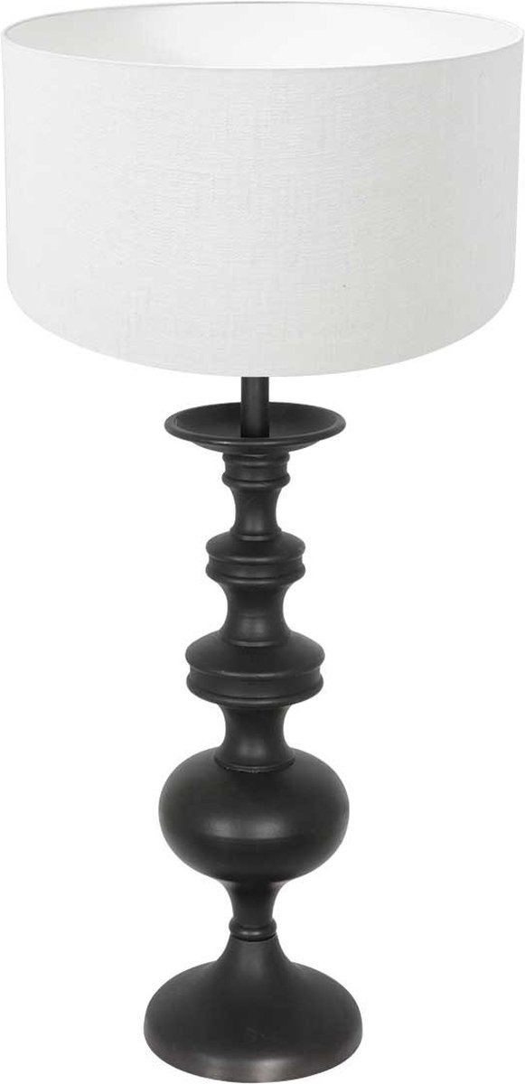 Tafellamp Lyons met kap | 1 lichts | wit / zwart / wit | hout / linnen | Ø 40 cm | 68 cm hoog | dimbaar | modern / sfeervol design