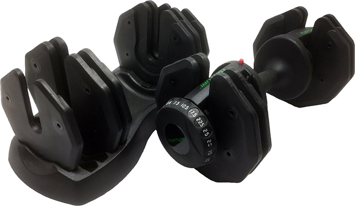 Tunturi Verstelbare Dumbbell - Selector dumbbell - Halterset- Enkele dumbbell - Verstelbaar van 2,5kg tot 25kg - Incl. gratis fitness app – foto 3