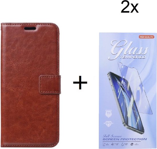 Bookcase marron adaptée à Xiaomi 12T / 12T Pro - étui portefeuille avec 2 pièces de protection d'écran en Glas - ZT Accessoires