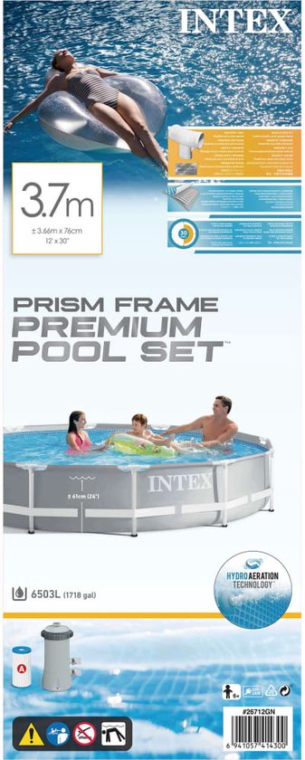 Intex Opzetzwembad - Prism Frame - Ø366 x 76 cm - Met pomp - Grijs - Prism Frame