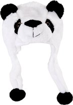 Panda muts flappen oortjes - reuzenpanda flapmuts pluche zwart wit