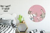 WallCircle - Wandcirkel - Wilde dieren - Jungle - Roze - Kinderen - Meisje - Kinderkamer - Rond schilderij - Muurdecoratie cirkel - Kamer decoratie - 90x90 cm - Slaapkamer - Wanddecoratie rond - Muurcirkel binnen