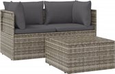 vidaXL - 3-delige - Loungeset - met - kussens - poly - rattan - grijs