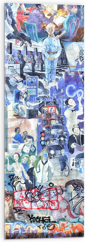 Acrylglas - Patronen van Verschillende Personen met Blauwe Gloed - 30x90 cm Foto op Acrylglas (Wanddecoratie op Acrylaat)