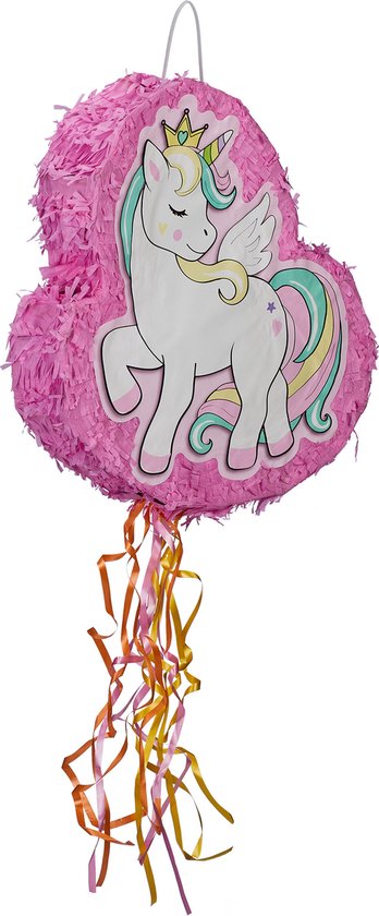 Foto: Relaxdays unicorn pinata om te vullen verjaardag meisjes kinderen en volwassenen 43 x 42 x 9 cm roze