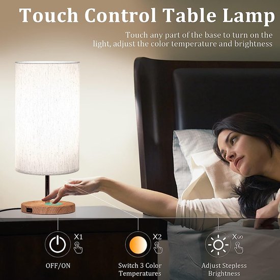 Bedlampje Megano USB champagne met USB-A en USB-C van Artdelight kopen
