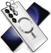 DMP Magnetisch telefoonhoesje geschikt voor Samsung Galaxy S23 Ultra - Geschikt voor MagSafe - TPU - Camerabescherming - Zilver - ZT Accessoires