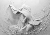 Fotobehang - Vlies Behang - Vrouw en Hoed Sculptuur - Kunst - 254 x 184 cm