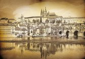 Fotobehang - Vlies Behang - Vintage Ansichtkaart Praag Stad - 312 x 219 cm