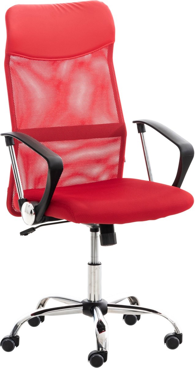 Luxe bureaustoel Giacobbe - Rood - Op wielen - 100% polyurethaan - Ergonomische bureaustoel - In hoogte verstelbaar - Voor volwassenen