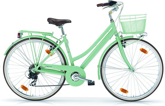 Damesfiets Classic - Stadsfiets met 6 versnellingen - 28 inch wielmaat - Fietsmand - Framemaat 46cm - Groen/zilver