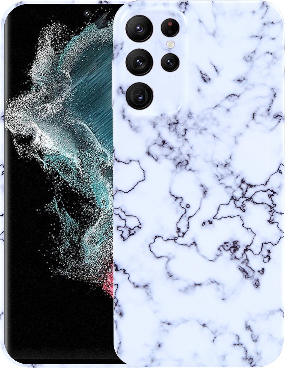 MarbleShield - De ultieme marmeren TPU beschermhoes voor uw Galaxy S22 Ultra 5G Wit / Zwart