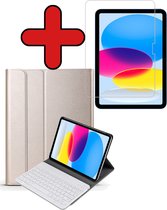 Hoes Geschikt voor iPad 2022 Hoes Toetsenbord Hoesje Keyboard Case Cover Met Screenprotector - Hoesje Geschikt voor iPad 10 Hoes Toetsenbord Case - Goud