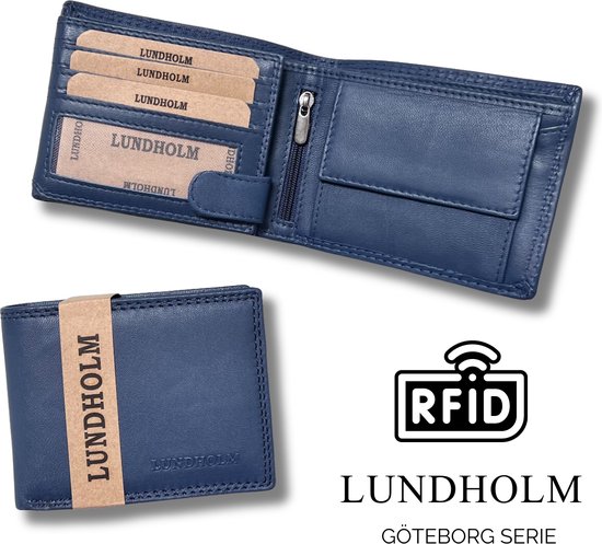 Lundholm Dames Portemonnee Azuur Blauw Leer RFID (Anti-Skim)