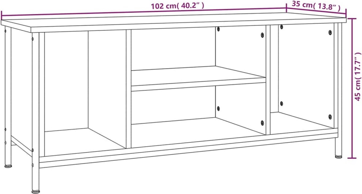 vidaXL - Tv-meubel - 102x35x45 - cm - bewerkt - hout - gerookt - eikenkleurig