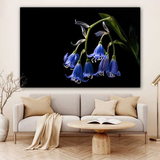 Canvas schilderij 150x100 cm - Wanddecoratie Hyacint - Bloemen - Blauw - Natuur - Zwart - Muurdecoratie woonkamer - Slaapkamer decoratie - Kamer accessoires - Schilderijen op canvas