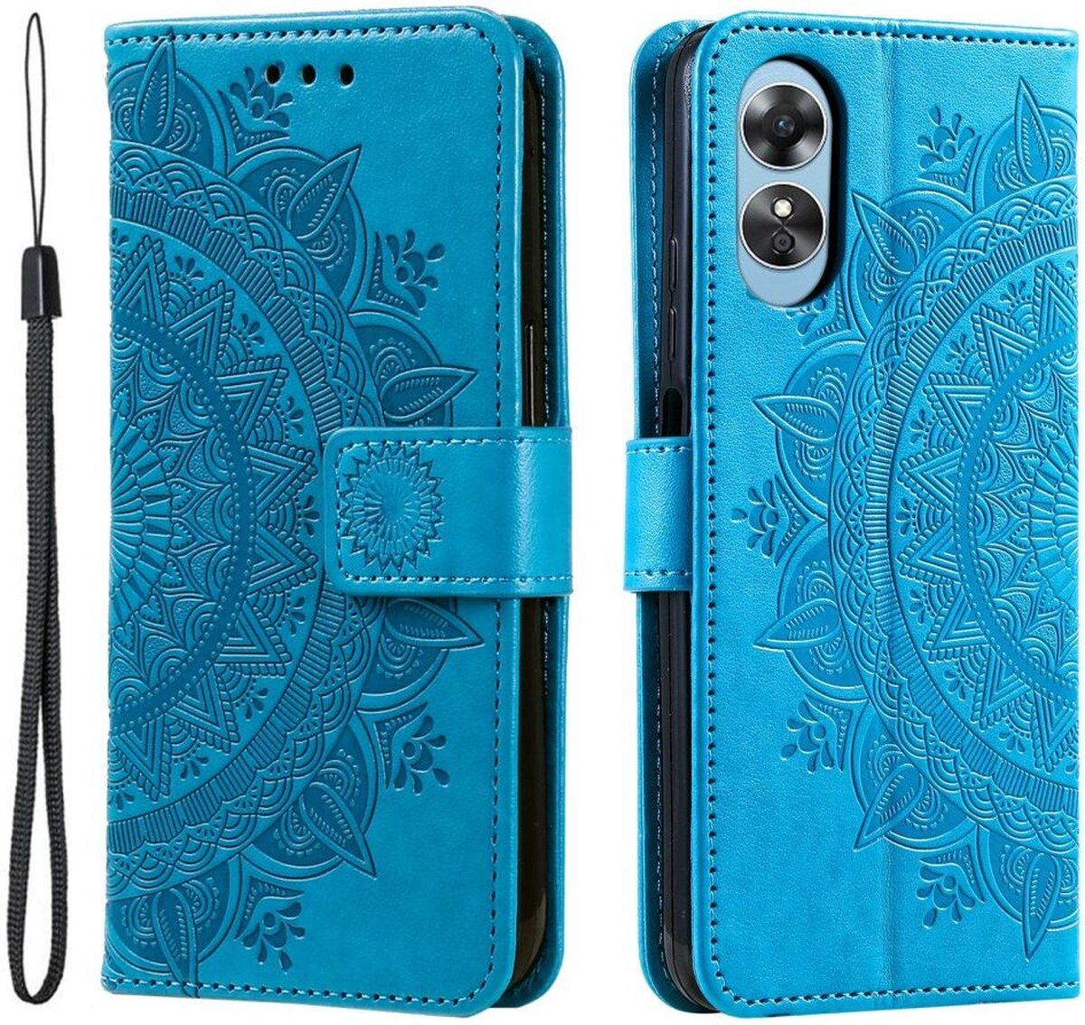 Oppo A17 Hoesje Mandala Book Case met Pasjeshouder Blauw