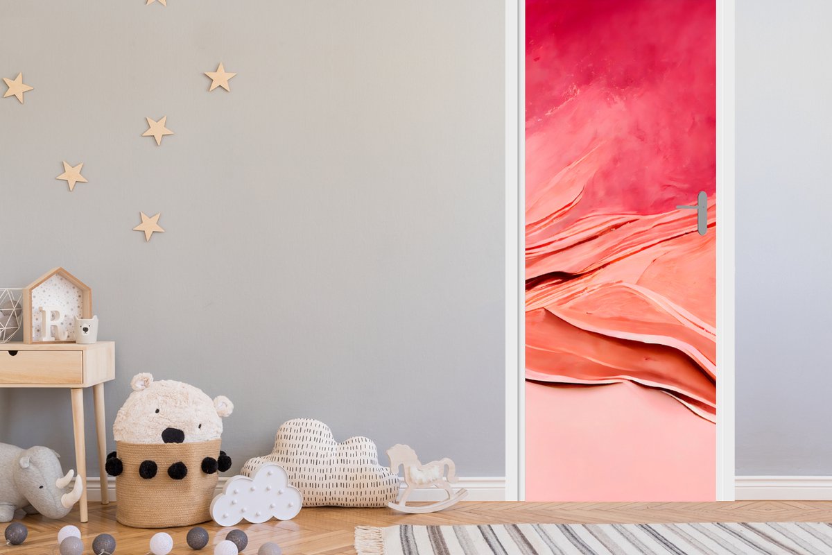 Deurposter 85x215 cm - Deursticker Abstract - Roze - Pastel - Vormen - Meubelfolie zelfkle