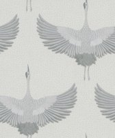 Kumano - Kraanvogels - Wallpaper - Wandbekleding - Vliesbehang - Grijs - 0,53 x 10,05 M.