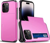 Mobigear Card Phone Case adapté pour Apple iPhone 15 Pro Antichoc Hard Case Cover + Porte-Carte - Rose