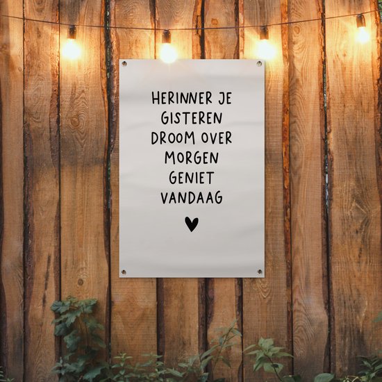 Affiche de jardin texte - Remember Dream Enjoy - Citations - Décoration de jardin Beige - Peinture de jardin extérieur - Décoration de clôture - Jardin - 60x90 cm - Toile de clôture - Toile de jardin - Décoration murale extérieur