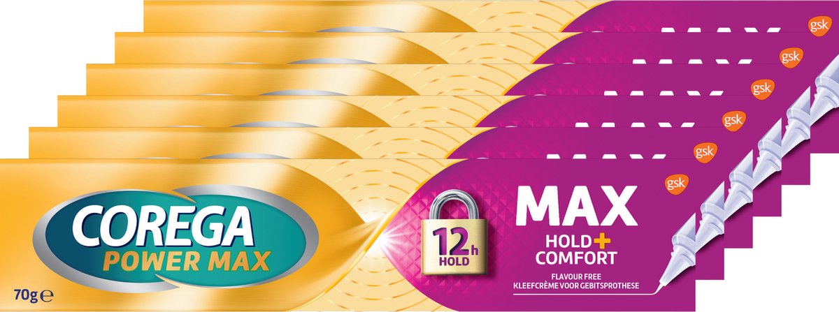 Goedkoopste Corega Max Hold Comfort kleefcrème voor de gebitsprothese voor sterke hechting, 6 x 70 g
