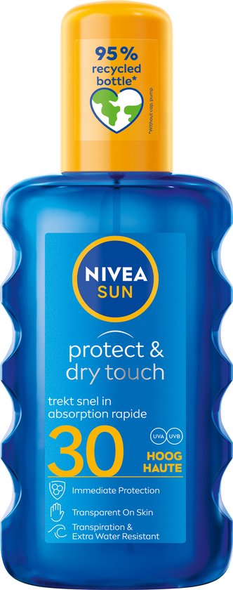 NIVEA SUN Protect & Dry Touch Transparante Zonnebrand Spray - SPF 30 - Zonnespray - Waterbestendig - Geen witte strepen - 200 ml