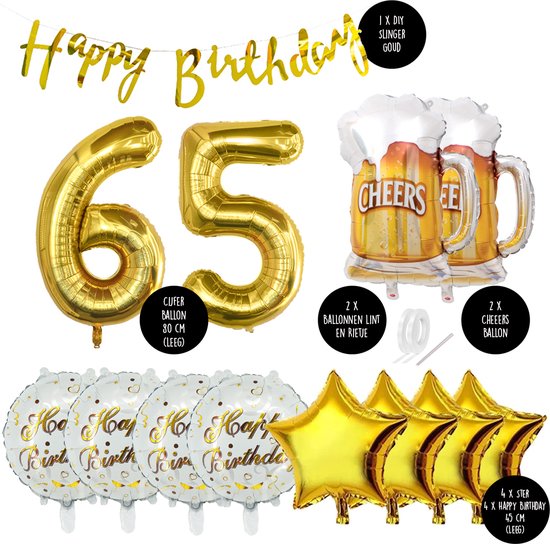 65 Jaar Verjaardag Cijfer ballon Mannen Bier - Feestpakket Snoes Ballonnen Cheers & Beers - Herman