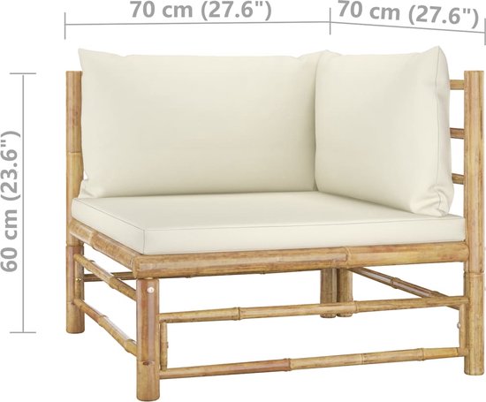 vidaXL - 6-delige - Loungeset - met - crèmewitte - kussens - bamboe