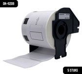 DULA Brother Compatible DK-11209 - Voorgestanst klein adreslabel - 5 rollen - 62 x 29 mm - 800 labels per rol - Zwart op wit - Papier