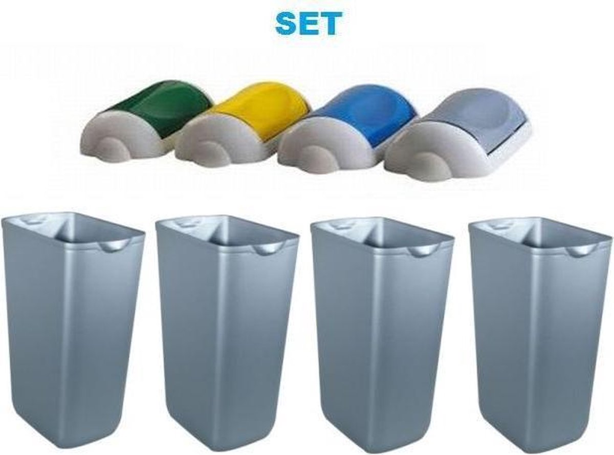 Waste seperation SET ''Swing'' 4x waste bin 23 liter satin + 4x colored lids by Marplast