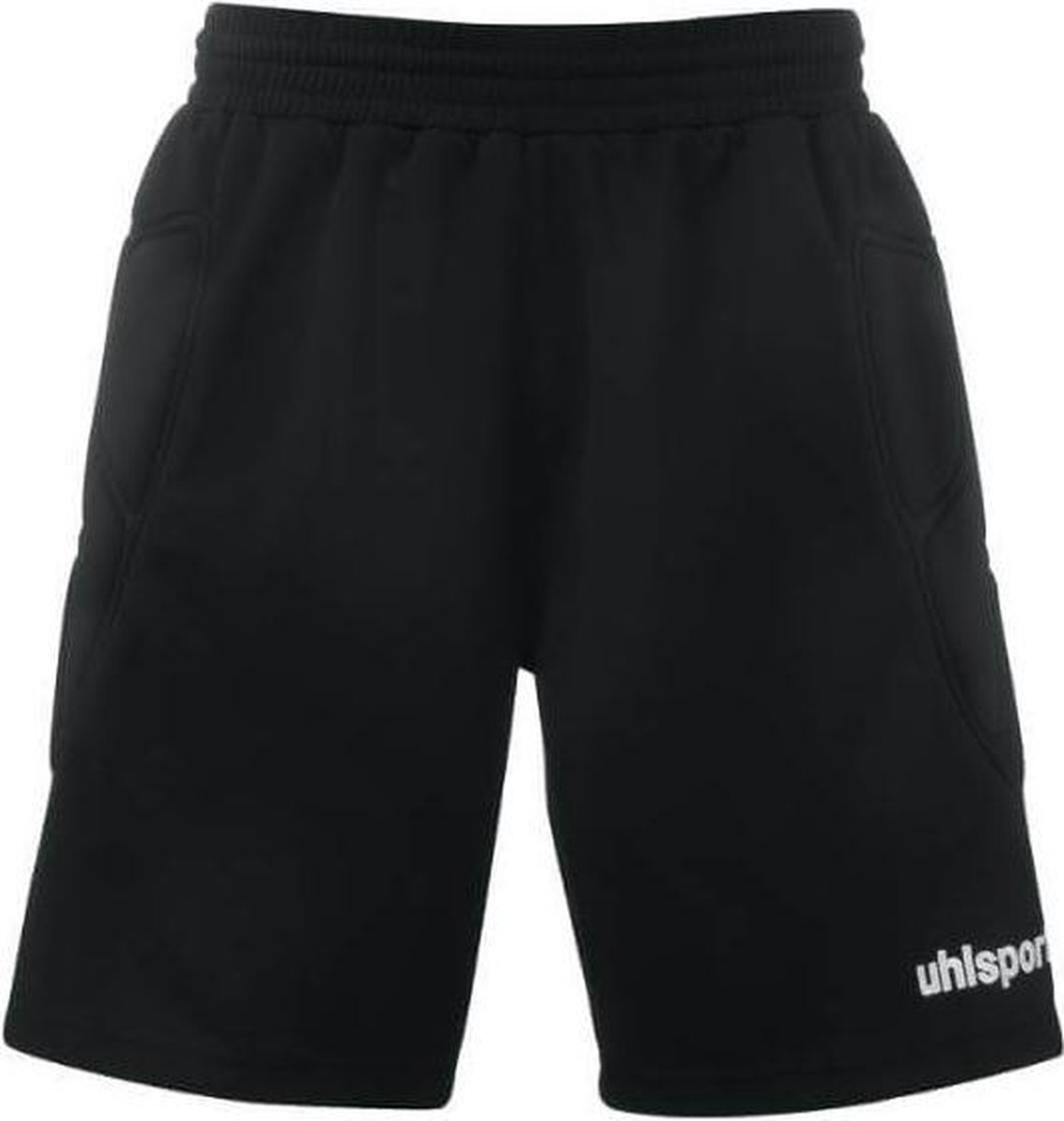 Zwarte Uhlsport Sidestep keepersshort voor heren en kinderen, gemaakt van 100% polyester, met comfortabele pasvorm.