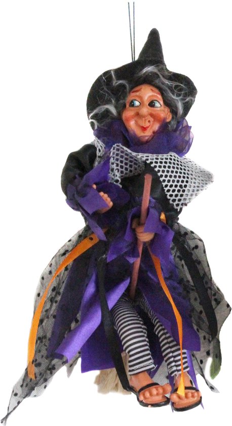 tennis duurzame grondstof Roei uit Halloween horror decoratie heksen pop op bezem - 25 cm - zwart/paars -... |  bol.com